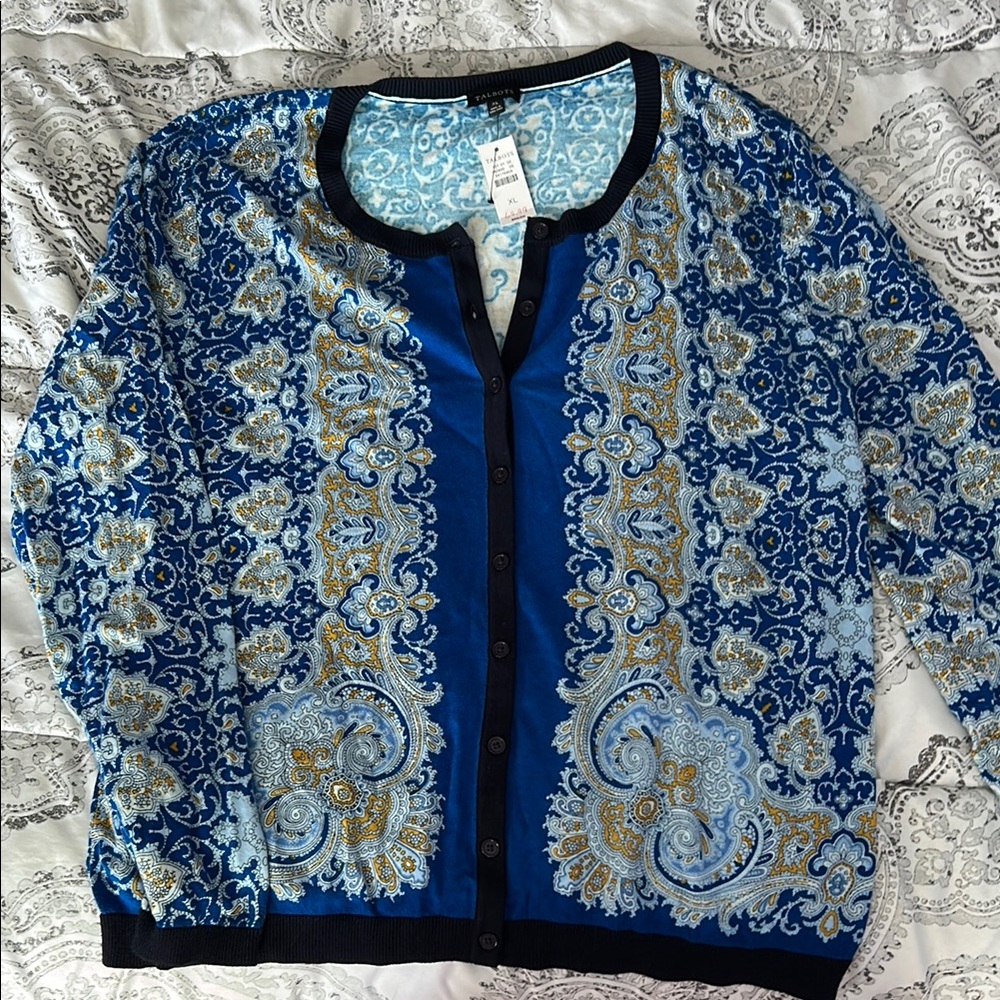 Blue and Gold Patterned Cardigan